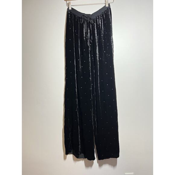 Ulla Johnson EUC Black Velvet Maia Polka Dot Wide Leg Pants Size 2 - Picture 4 of 11